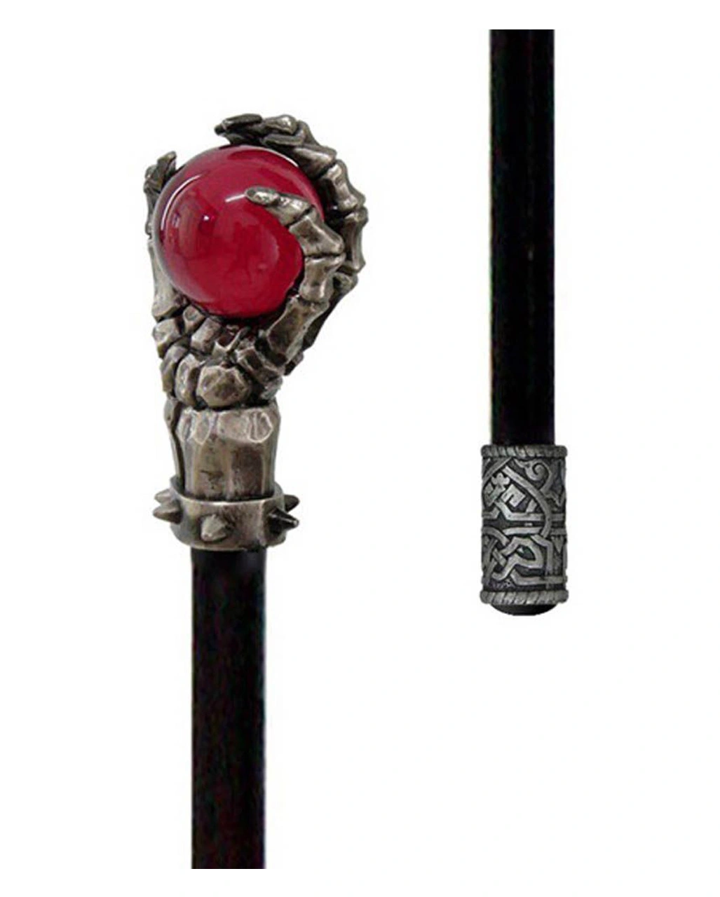 Gehstock Mit Knochenhand & Roter Glaskugel 3 Gehstock Mit Knochenhand & Roter Glaskugel