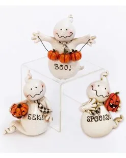 Niedliche Halloween Geister Mit Kürbissen 3er Set -Karneval Universe Verkäufe halloween geister mit kuerbissen 3er set halloween ghost figurine with pumpkins set of 3 54184 2