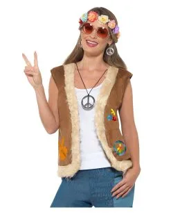 Hippie Weste Mit Print Und Kunstfell -Karneval Universe Verkäufe hippie weste mit kunstfell und print 60er jahre kostuemzubehoer 60s verkleidung fasching 35800 3