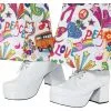 Weiße Herren Disco Plateau Schuhe 2 Weiße Herren Disco Plateau Schuhe -Karneval Universe Verkäufe plateau schuhe weiss herren flower power herrenschuhe kostuem zubehoer hippie 27487 neu