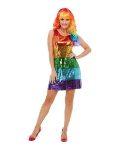 Rainbow Pailletten Glitter Kleid -Karneval Universe Verkäufe regenbogen pailletten kostuem kleid gay pride kostueme faschings kostueme 37252