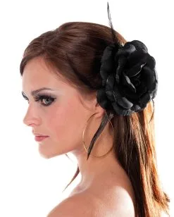 Schwarze Rosenblüte Mit Haarclip & Haargummi