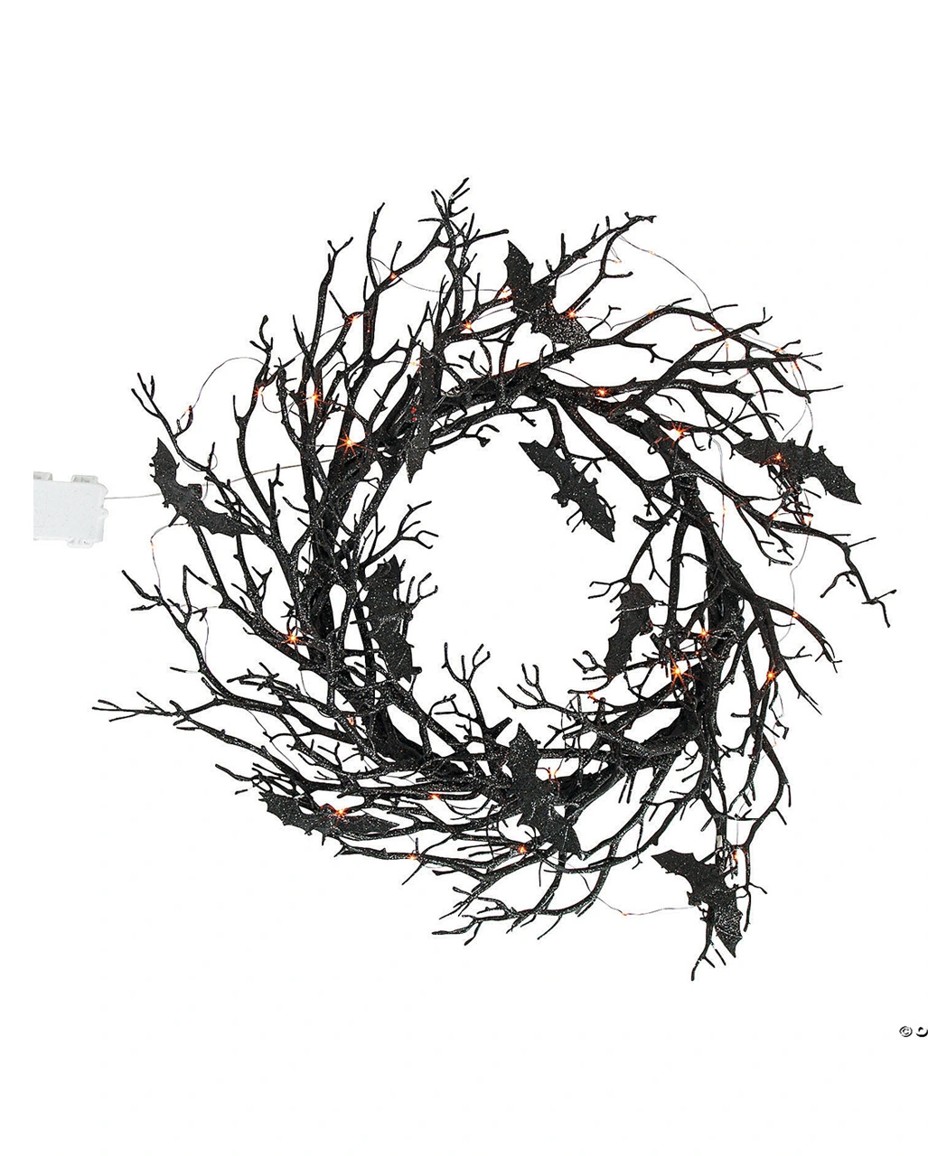 Schwarzer Gothic Kranz Mit Fledermäusen & LED Licht 3 Schwarzer Gothic Kranz Mit Fledermäusen & LED Licht