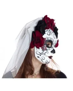 Sugar Skull Maske Mit Blumen & Schleier 8 Sugar Skull Maske Mit Blumen & Schleier -Karneval Universe Verkäufe sugar skull maske mit blueten und schleier day of the dead mask with roses and veil 50515 03