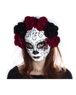 Sugar Skull Maske Mit Blumen & Schleier 9 Sugar Skull Maske Mit Blumen & Schleier -Karneval Universe Verkäufe sugar skull maske mit blueten und schleier day of the dead mask with roses and veil 50515 04